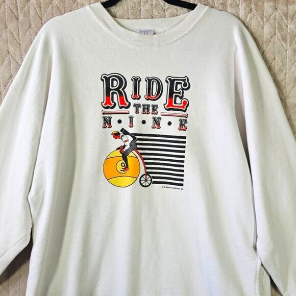 VTG 80s Pool Sweatshirt Mens XL Ride The Nine Billards Weird Unique Ritz Game - Picture 1 of 10
